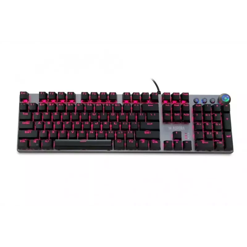 Vadu mehāniskā spēļu tastatūra IBOX AURORA K-4 — QWERTY, 108 taustiņi, regulējams LED fona apgaismojums, ūdensizturīga, USB, 1,6 m kabelis