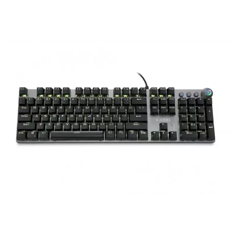 Vadu mehāniskā spēļu tastatūra IBOX AURORA K-4 — QWERTY, 108 taustiņi, regulējams LED fona apgaismojums, ūdensizturīga, USB, 1,6 m kabelis