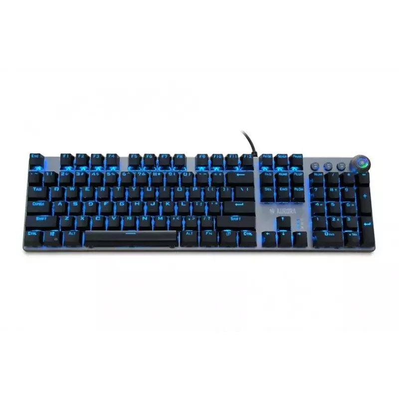 Vadu mehāniskā spēļu tastatūra IBOX AURORA K-4 — QWERTY, 108 taustiņi, regulējams LED fona apgaismojums, ūdensizturīga, USB, 1,6 m kabelis