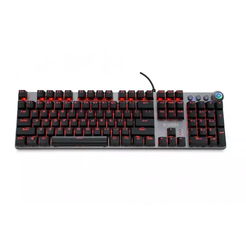 Vadu mehāniskā spēļu tastatūra IBOX AURORA K-4 — QWERTY, 108 taustiņi, regulējams LED fona apgaismojums, ūdensizturīga, USB, 1,6 m kabelis