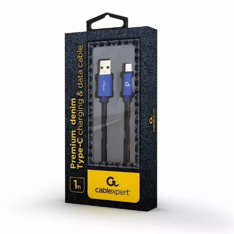 GEMBIRD Premium Jeans (denim) Type-C USB kabelis ar metāla savienotājiem, 1 m, zils