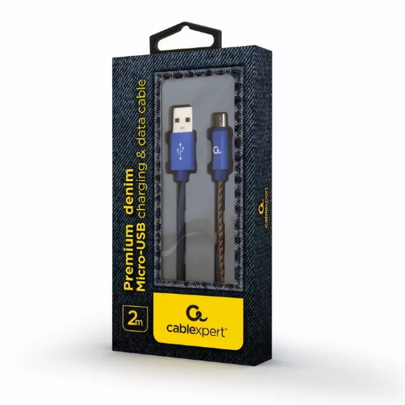 GEMBIRD Premium Jeans (džinsa) Micro-USB kabelis ar metāla savienotājiem, 2 m, zils
