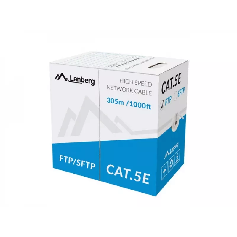 LANBERG komutācijas kabelis - Cat.5e Ftp Solid Cu pelēks Cpr + Fluke pārbaudīts - 305m