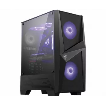 MSI MAG FORGE 100M vidējais torņa spēļu datora korpuss 'Melns, 2x 120mm RGB PWM ventilators, 1x 120mm ventilators, 1-6 RGB centrmezgls, rūdīta stikla panelis, ATX, mATX, mini-ITX'