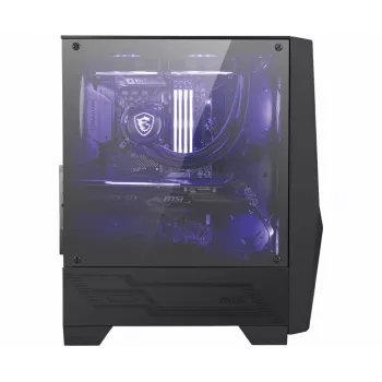 MSI MAG FORGE 100M vidējais torņa spēļu datora korpuss 'Melns, 2x 120mm RGB PWM ventilators, 1x 120mm ventilators, 1-6 RGB centrmezgls, rūdīta stikla panelis, ATX, mATX, mini-ITX'