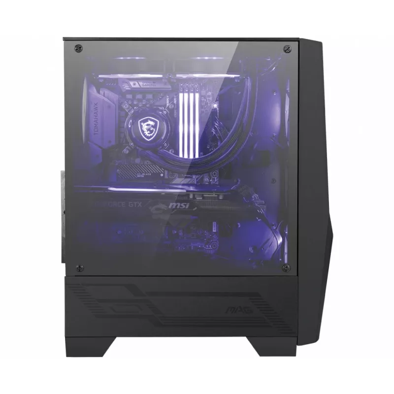 MSI MAG FORGE 100M vidējais torņa spēļu datora korpuss 'Melns, 2x 120mm RGB PWM ventilators, 1x 120mm ventilators, 1-6 RGB centrmezgls, rūdīta stikla panelis, ATX, mATX, mini-ITX'