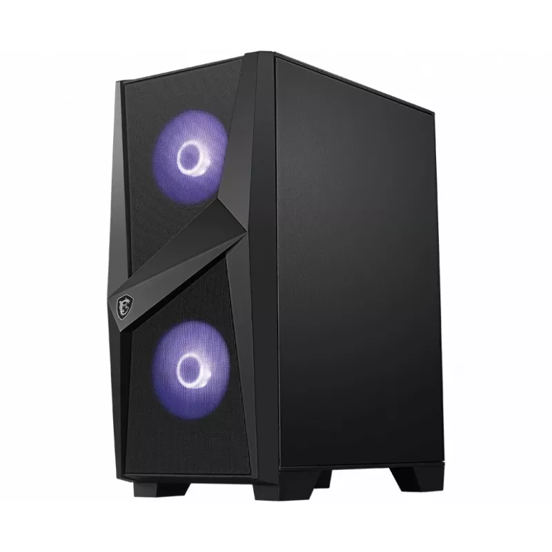 MSI MAG FORGE 100M vidējais torņa spēļu datora korpuss 'Melns, 2x 120mm RGB PWM ventilators, 1x 120mm ventilators, 1-6 RGB centrmezgls, rūdīta stikla panelis, ATX, mATX, mini-ITX'