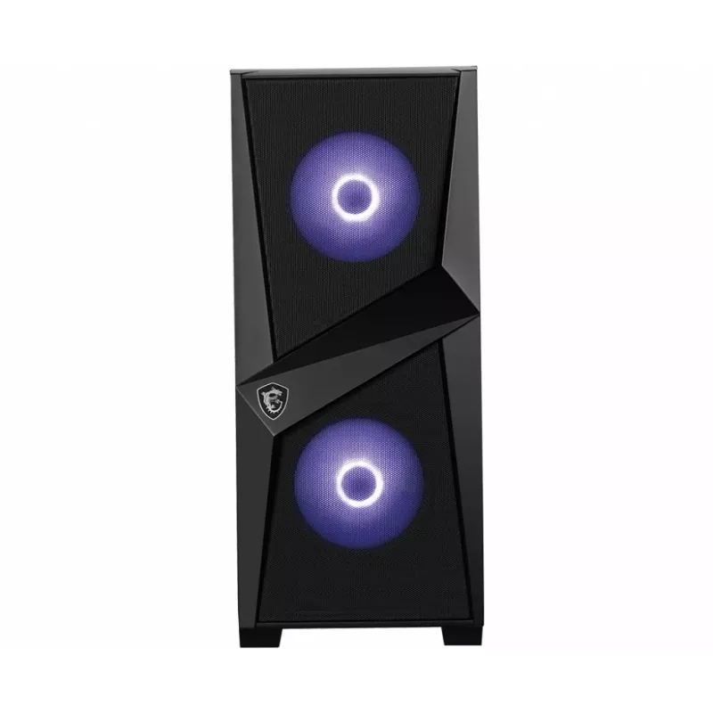 MSI MAG FORGE 100M vidējais torņa spēļu datora korpuss 'Melns, 2x 120mm RGB PWM ventilators, 1x 120mm ventilators, 1-6 RGB centrmezgls, rūdīta stikla panelis, ATX, mATX, mini-ITX'