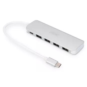 DIGITUS USB-C HUB 4-Port PD 4x USB 3.0, 1x PD Charging, pelēka