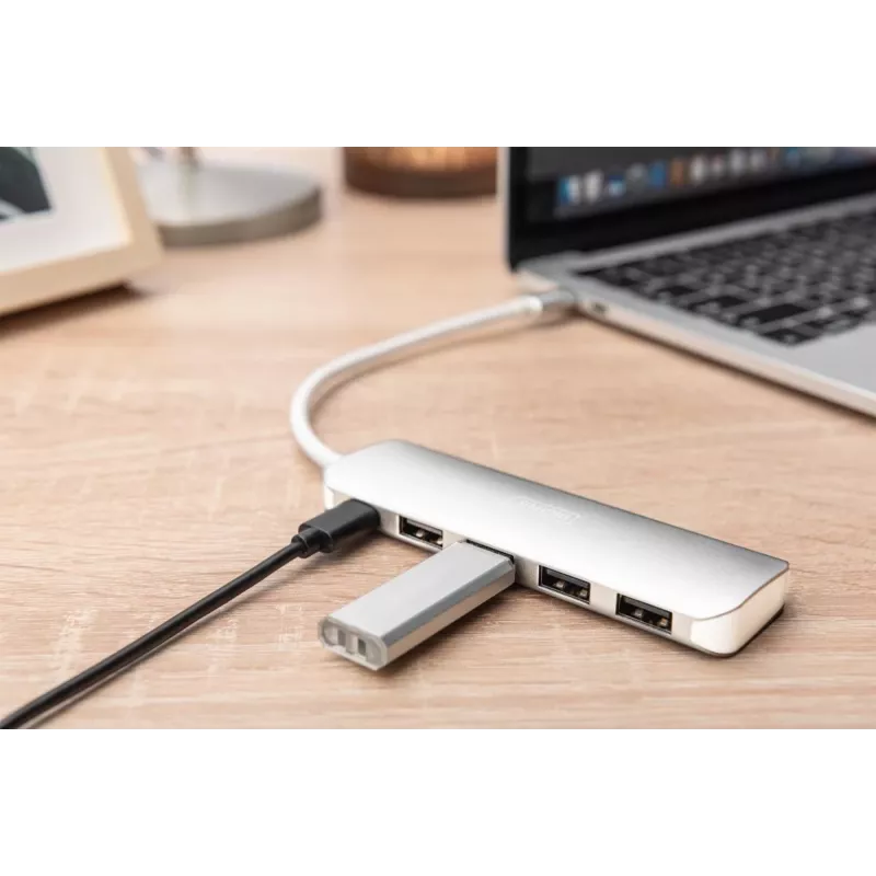DIGITUS USB-C HUB 4-Port PD 4x USB 3.0, 1x PD Charging, pelēka