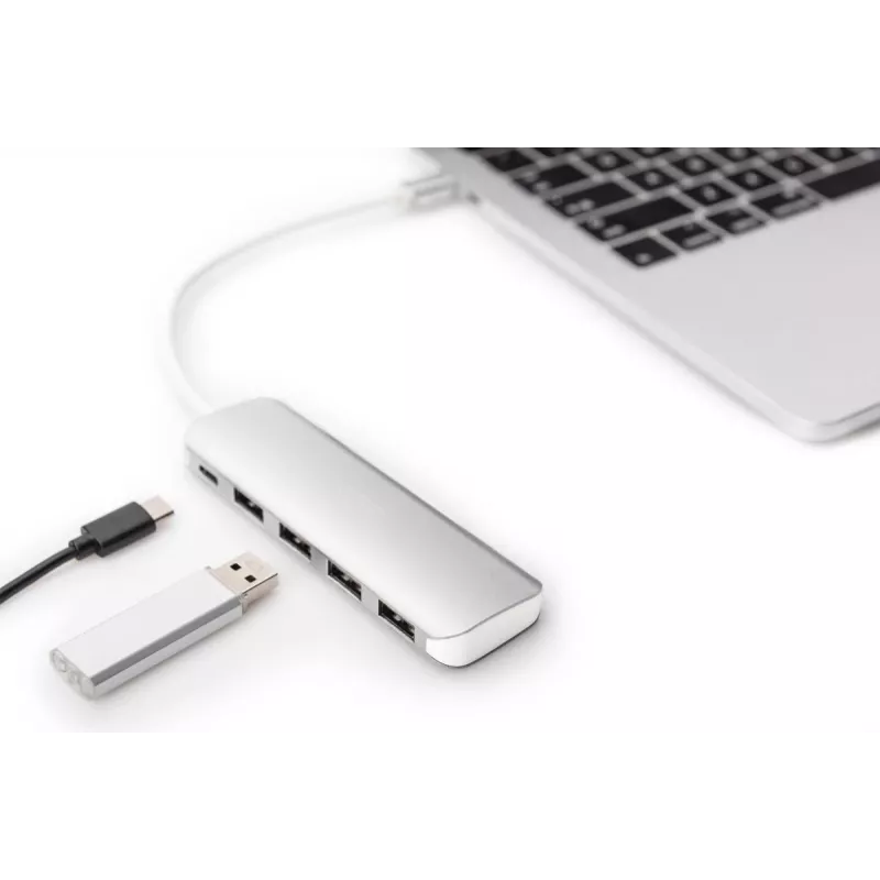 DIGITUS USB-C HUB 4-Port PD 4x USB 3.0, 1x PD Charging, pelēka