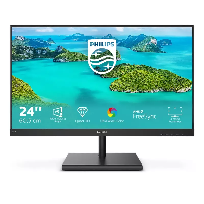 Philips E Line 245E1S/00 datora monitors 60.5 cm (23.8 collas) 2560 x 1440 pikseļi 2K Ultra HD LCD Melns