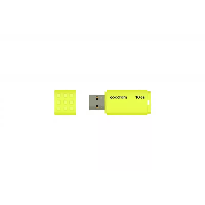 USB zibatmiņa GOODRAM UME2 16 GB, USB 2.0 Type-A, dzeltena, 51×21 mm