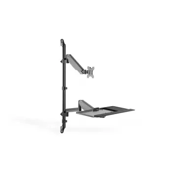 DIGITUS sēdus-stāvus darba vietas sienas stiprinājums vienam monitoram, melns, maks. slodze: 1-8 kg, maks. ekrāna izmērs: 17-32 collas