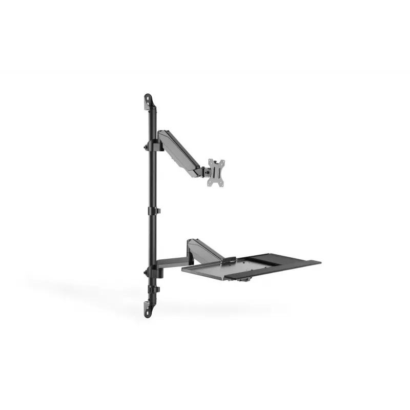 DIGITUS sēdus-stāvus darba vietas sienas stiprinājums vienam monitoram, melns, maks. slodze: 1-8 kg, maks. ekrāna izmērs: 17-32 collas