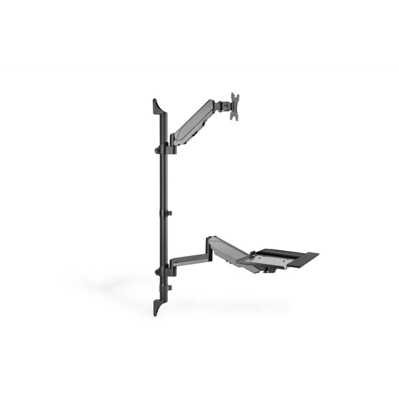 DIGITUS sēdus-stāvus darba vietas sienas stiprinājums vienam monitoram, melns, maks. slodze: 1-8 kg, maks. ekrāna izmērs: 17-32 collas