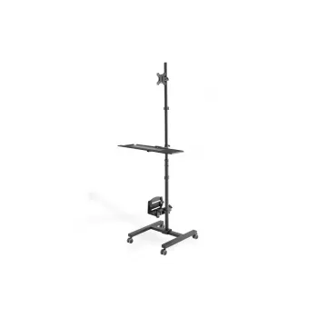 DIGITUS mobilā darbstacija (monitora stiprinājums, datora turētājs) maks. 8 kg slodze, 32 collu ekrāns – melna