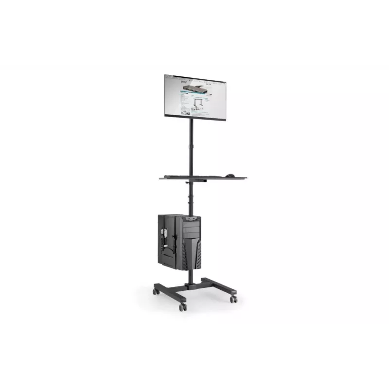 DIGITUS mobilā darbstacija (monitora stiprinājums, datora turētājs) maks. 8 kg slodze, 32 collu ekrāns – melna