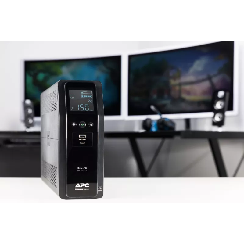 APC Back-UPS Pro, 1600VA/960W, Tower, 230V, 8x IEC C13 ligzdas, sinusoidāls vilnis, AVR, USB A un C porti, LCD, lietotāja nomaināms akumulators