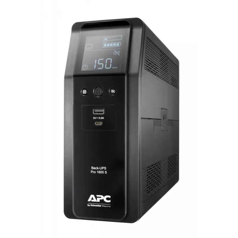 APC Back-UPS Pro, 1600VA/960W, Tower, 230V, 8x IEC C13 ligzdas, sinusoidāls vilnis, AVR, USB A un C porti, LCD, lietotāja nomaināms akumulators