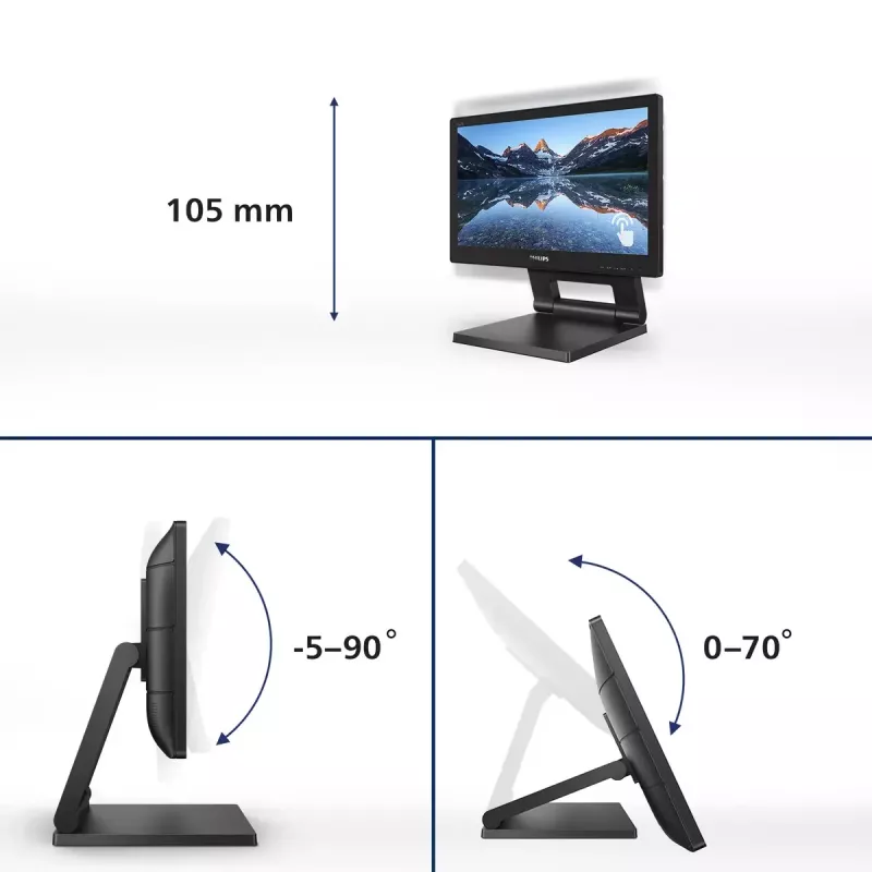 Philips 162B9T/00 datora monitors 39,6 cm (15,6 collu) 1366 x 768 pikseļi HD LCD skārienekrāns Melns