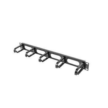 Kabeļu pārvaldības panelis LANBERG AK-1205-B, 1U metāla, 19 collu (482,6 mm) platums, 80 mm dziļums, melns