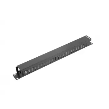 Rack kabelis management panel LANBERG AK-1201-B — 1U metal, 19 inch (48.3 cm), depth 67.5 mm, Melns