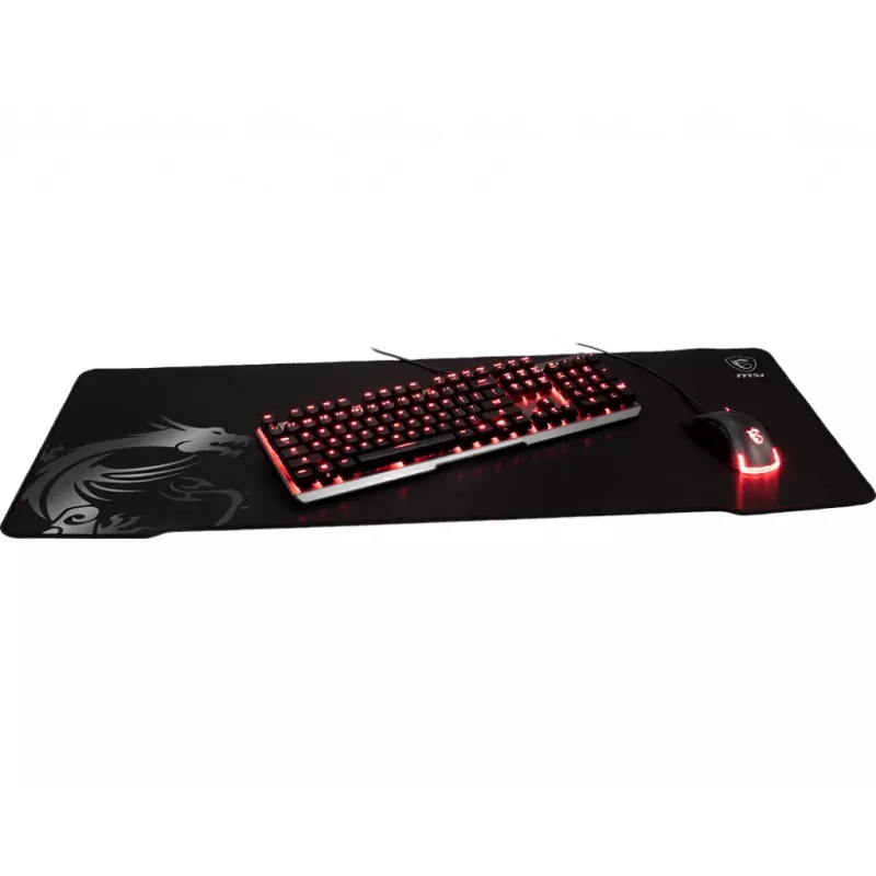 MSI AGILITY GD70 Pro spēļu peļu paliktnis '900mm x 400mm, Pro spēlētāju zīda virsma, ikonisks pūķa dizains, neslīdoša un triecienu slāpējoša gumijas pamatne, pastiprinātas sašūtās malas'