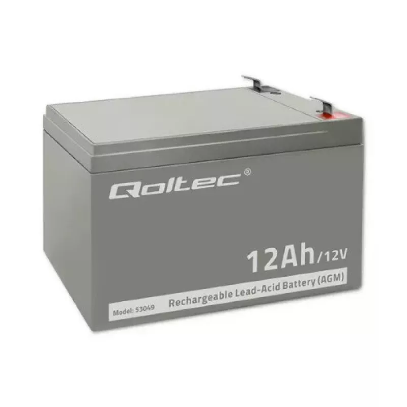 UPS akumulators QOLTEC 53049, VRLA AGM 12 V 12 Ah, pelēks, 150×98×95 mm