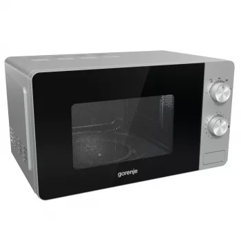 Solo mikroviļņu krāsns Gorenje MO20E1S — 20 L, 800 W, rotējoša vadība, 270 mm rotējošais paliktnis, nerūsējošais tērauds/melna