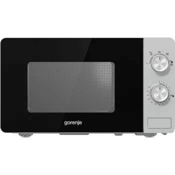 Solo mikroviļņu krāsns Gorenje MO20E1S — 20 L, 800 W, rotējoša vadība, 270 mm rotējošais paliktnis, nerūsējošais tērauds/melna