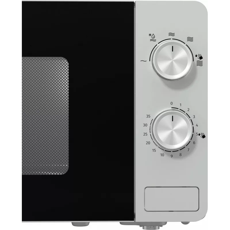 Solo mikroviļņu krāsns Gorenje MO20E1S — 20 L, 800 W, rotējoša vadība, 270 mm rotējošais paliktnis, nerūsējošais tērauds/melna