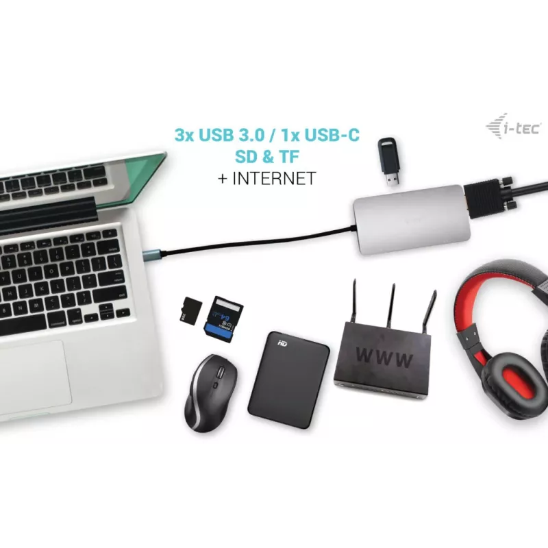 Docking Station i-tec Metal USB-C Travel Nano Dock HDMI/VGA ar LAN + Power Delivery 100 W