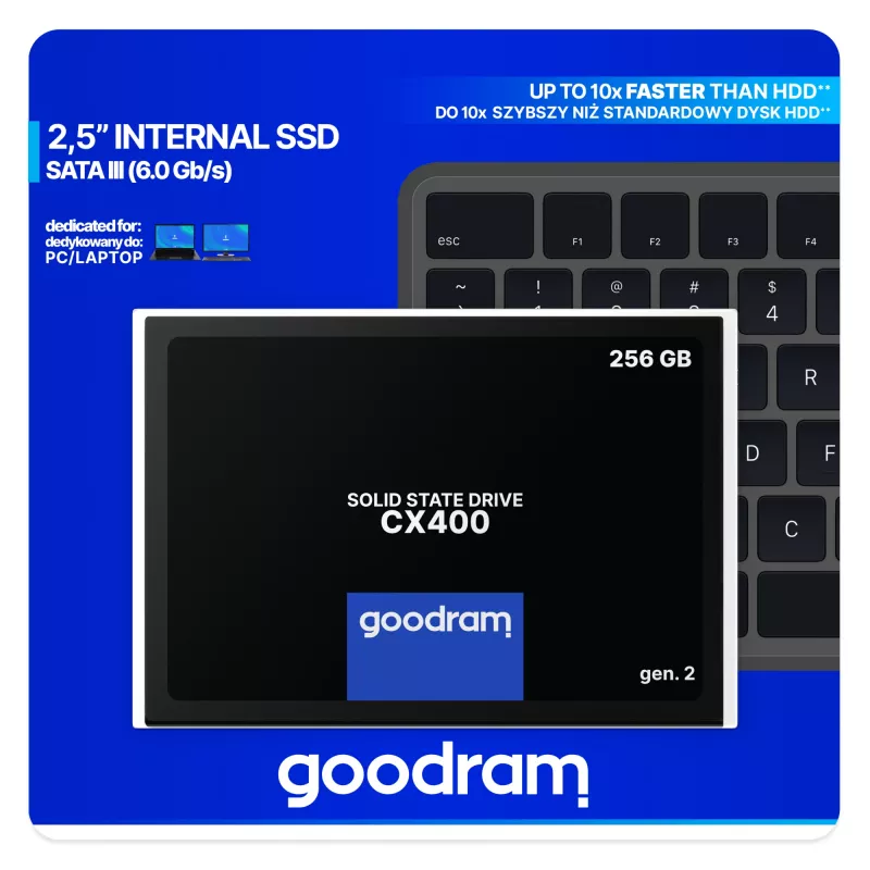 SSD 2,5 collu SATA III Goodram SSDPR-CX400-256-G2 256 GB, 550 MB/s lasīšana, 480 MB/s rakstīšana