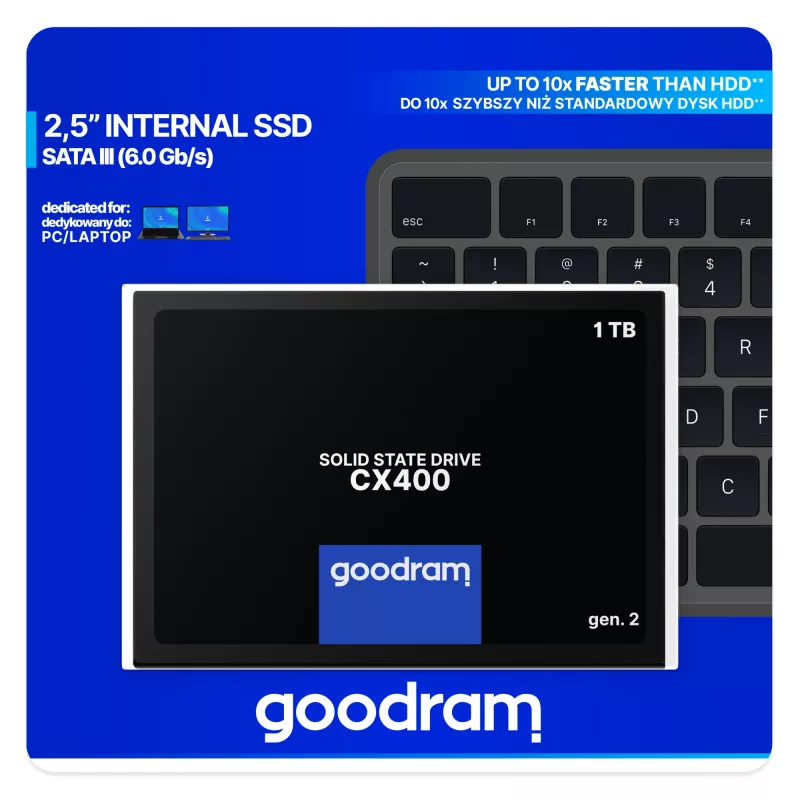 SSD 2.5 collu SATA III GOODRAM CX400 gen.2 — 1.02 TB (1024 GB), 550/500 MB/s, 3D TLC