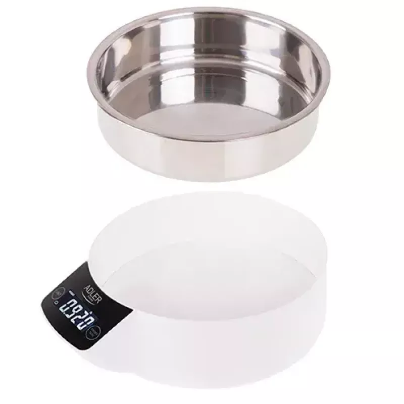 Elektroniskie virtuves svari Adler AD 3166 – 5 kg ietilpība, 1 g precizitāte, nerūsējošā tērauda bļoda 0,9 l, LCD, taimeris