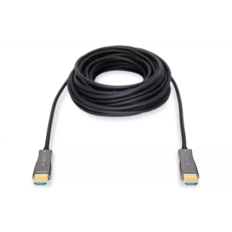 DIGITUS HDMI AOC hibrīda optiskās šķiedras kabelis, Type A M/M, 15m UHD 4K@60Hz, CE, melns