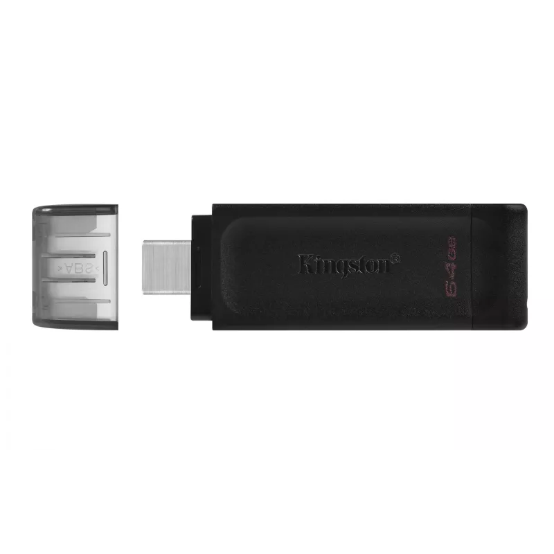 Kingston Technology DataTraveler 64GB USB-C 3.2 Gen 1 70, 64 GB, USB Type-C, 3.2 Gen 1 (3.1 Gen 1), Cap, 7 g, Melns