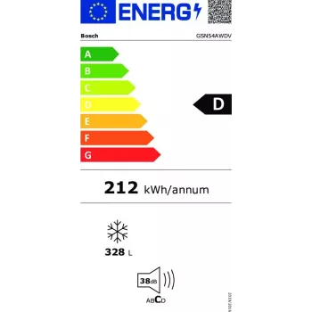 Saldētava Bosch Serie 6 GSN54AWDV — 328 L neto, NoFrost, FastFreeze, LED displejs, Balta