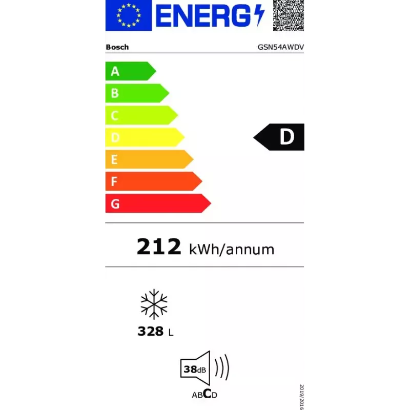 Saldētava Bosch Serie 6 GSN54AWDV — 328 L neto, NoFrost, FastFreeze, LED displejs, Balta