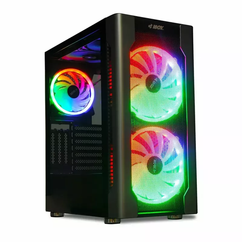 Datora korpuss IBOX Chiron ZH68 Gaming, ATX Midi-Tower, EATX atbalsts, melns, sānu logs, apgaismojums