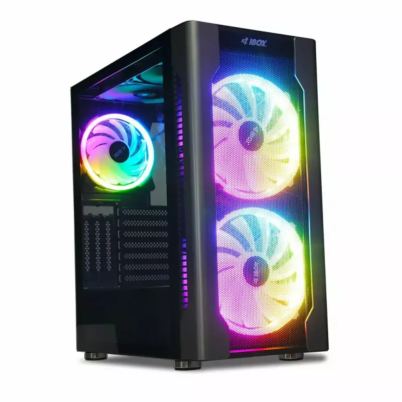 Datora korpuss IBOX Chiron ZH68 Gaming, ATX Midi-Tower, EATX atbalsts, melns, sānu logs, apgaismojums