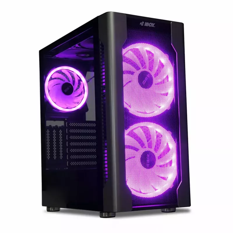 Datora korpuss IBOX Chiron ZH68 Gaming, ATX Midi-Tower, EATX atbalsts, melns, sānu logs, apgaismojums