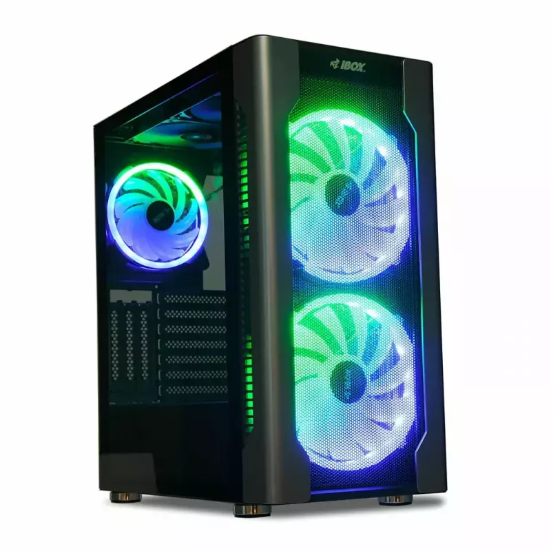 Datora korpuss IBOX Chiron ZH68 Gaming, ATX Midi-Tower, EATX atbalsts, melns, sānu logs, apgaismojums