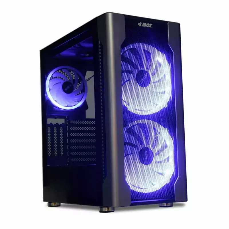 Datora korpuss IBOX Chiron ZH68 Gaming, ATX Midi-Tower, EATX atbalsts, melns, sānu logs, apgaismojums