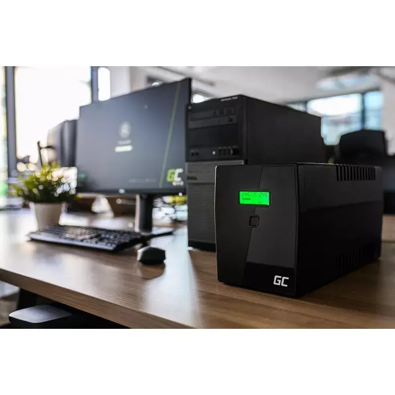 Nepārtrauktās barošanas avots zaļa Cell UPS08 — Line-Interactive 700 W / 230 V, 4× IEC ligzdas, USB, RJ-45, 12 V 7 Ah akumulators, tornis, melns