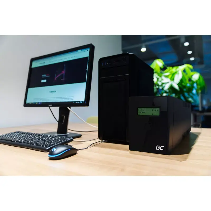 Nepārtrauktās barošanas avots zaļa Cell UPS08 — Line-Interactive 700 W / 230 V, 4× IEC ligzdas, USB, RJ-45, 12 V 7 Ah akumulators, tornis, melns