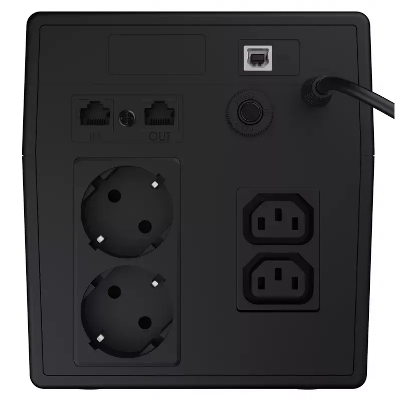 Nepārtrauktās barošanas avots zaļa Cell UPS08 — Line-Interactive 700 W / 230 V, 4× IEC ligzdas, USB, RJ-45, 12 V 7 Ah akumulators, tornis, melns