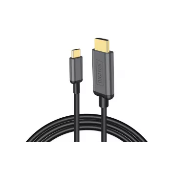 DIGITUS USB-C - HDMI adapteris, 2m 4K/30Hz, melns, metāla korpuss