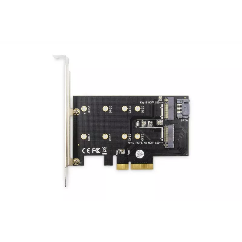 DIGITUS M.2 NGFF/NVMe SSD Pci-e pievienotā karte atbalsta B, M un B+M atslēgu, izmēri 80, 60, 42 un 30 mm